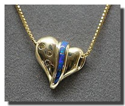 14k Heart Pendant W/Opal inlay & champagne diamonds