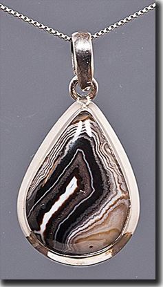 Banded Black & White Agate in silver Pendant.