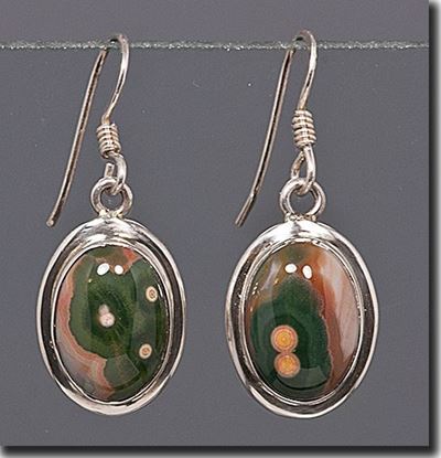 Silver earrings set with the gemstone Madagascar Ocean Jasper